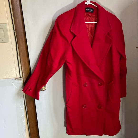 Style VI Ltd red coat NWOT sz L 100% wool 35.5” shoulder to hem - Picture 1 of 4